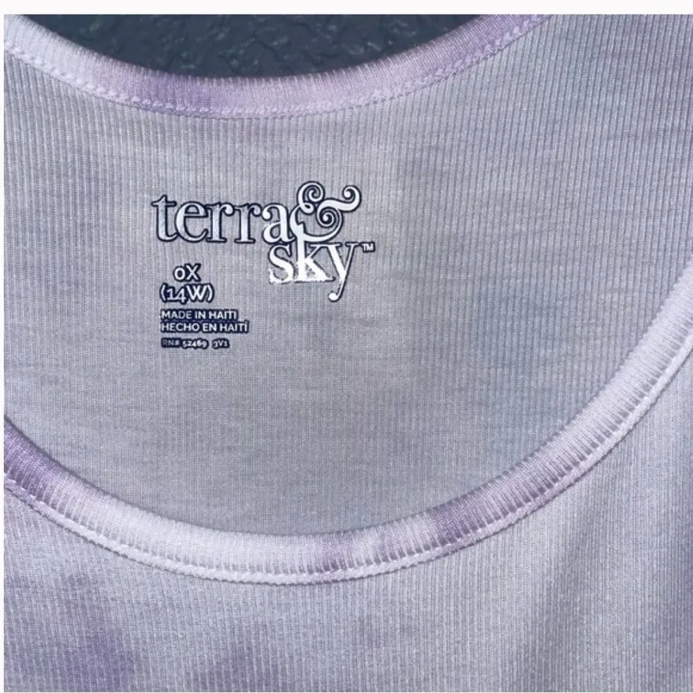 Nwt Terra & Sky Tank Top Womens 0X 14 Light Purple Blue White Ribbed Knit shirt - Picture 6 of 9